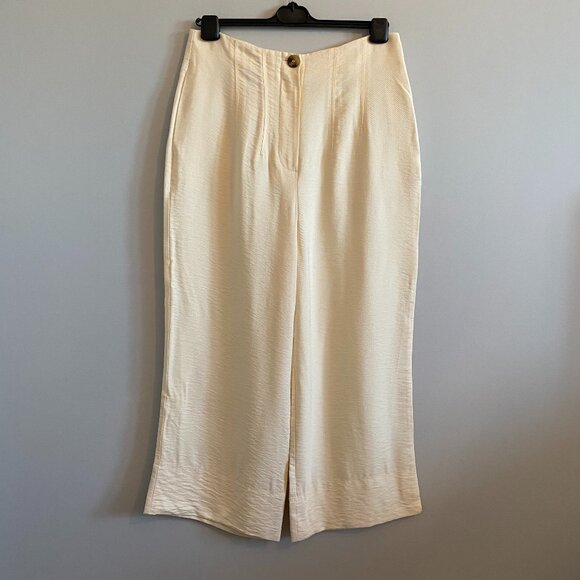 Topshop Wide-leg Cropped Cream Trousers Summer Pants - Picture 2 of 9